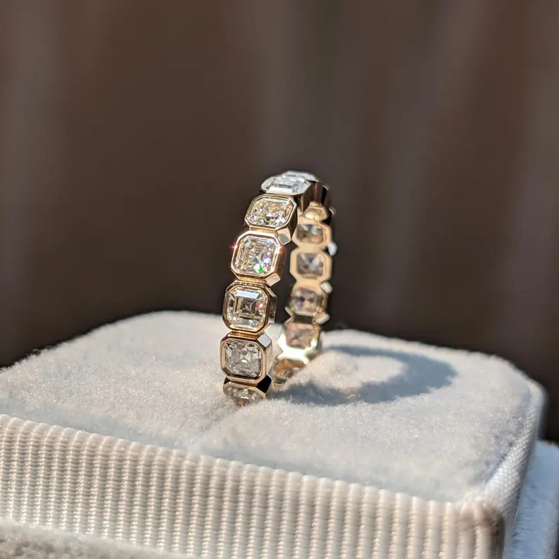Bezel Set Asscher Cut Moissanite Full Eternity Wedding Band - Etsy | Etsy (Global)