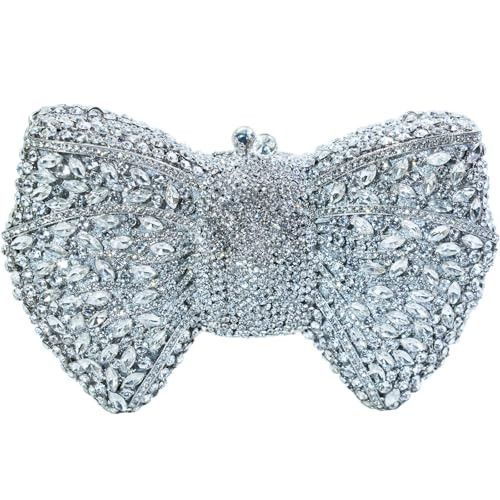 SJIE Handmade Inlay Rhinestone Bow Clutch Bag for Women, Sparkling Evening Party Wedding Purse with Detachable Pearl Chain Strap, A Precious Gift | Amazon (US)