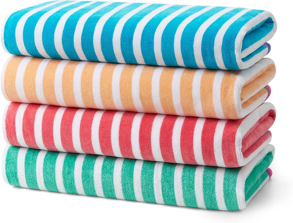 Ben Kaufman Colorful Racing Striped Beach & Pool Towel - Large Cotton Towel - Soft & Absorbant - Assorted Colors - 32” x 62” - 4 Pack | Amazon (US)