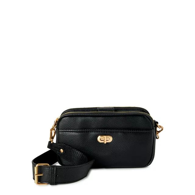 Time and Tru Women?s Annamarie Faux Leather Crossbody Handbag, Black | Walmart (US)