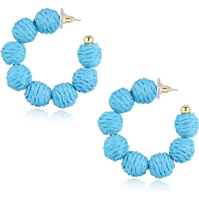 Raffia Hoop Earrings for Women Boho Colorful Rainbow Beaded Earrings Bohemian Statement Rattan Ea... | Walmart (US)