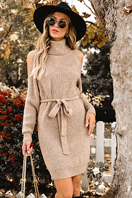 Ribbed Belted Cutout Sweater Dress | Cupshe US