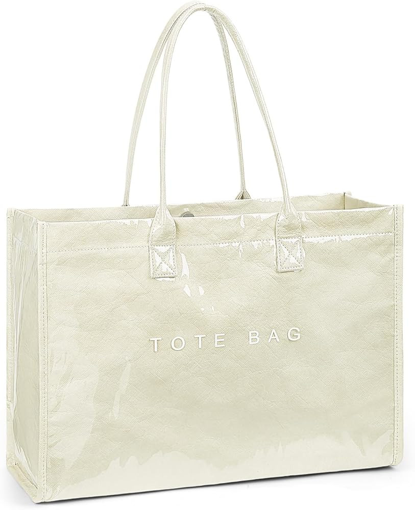 Lushandy PVC Tote Bag for Women, Large Plastic Tote Purse Work Kraft Paper Letter Print Shoulder ... | Amazon (US)