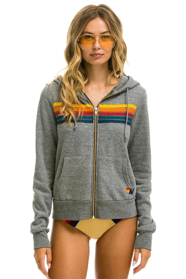 5 STRIPE HOODIE - HEATHER GREY | Aviator Nation