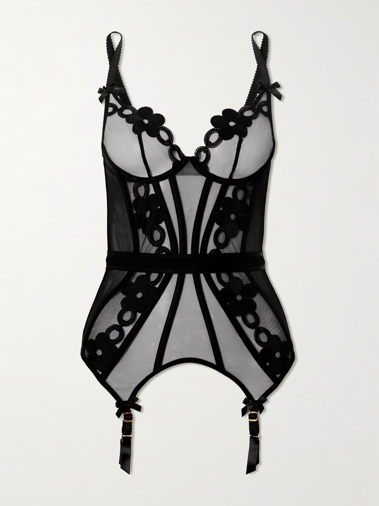 Agent Provocateur - Daysi Bow-detailed Embroidered Tulle Bustier - Black | NET-A-PORTER (US)