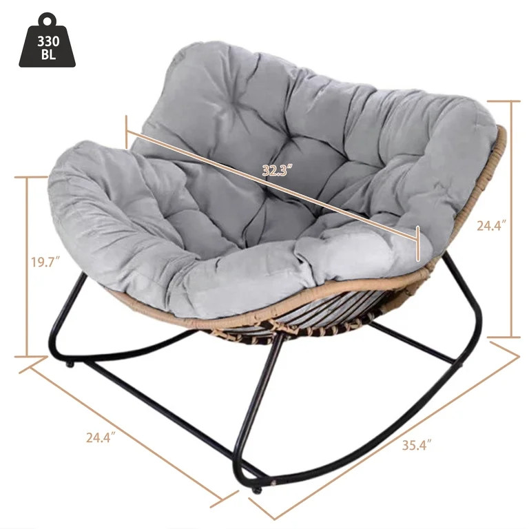 Outdoor Egg Rocking Chair, Indoor Papasan Rocking Chair with Thick Cushion, Modern Lounge Rocker ... | Walmart (US)
