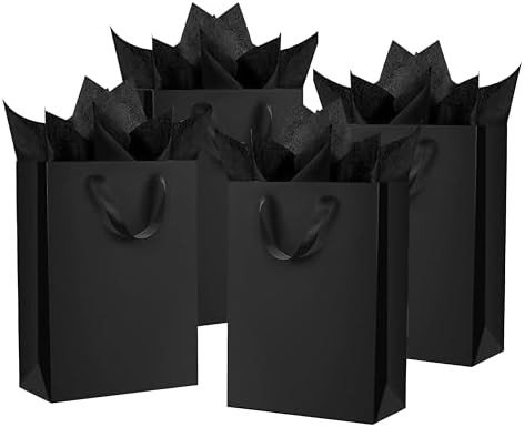 OfficeCastle Black Gift Bags – 6 Pack 5 Sense Matte Paper Bags with Black Tissue, 8x4x11in (20x... | Amazon (US)