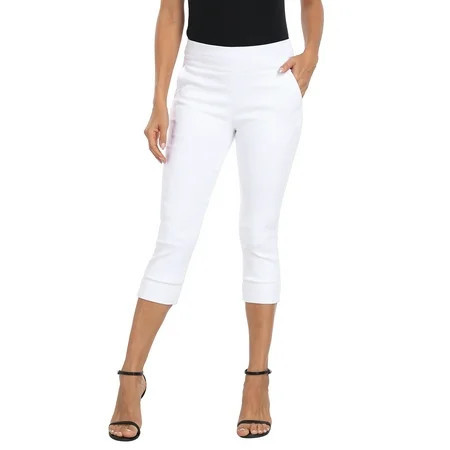 HDE Women's Pull On Capri 19" Inseam Cropped Pants with Pockets White S | Walmart (US)