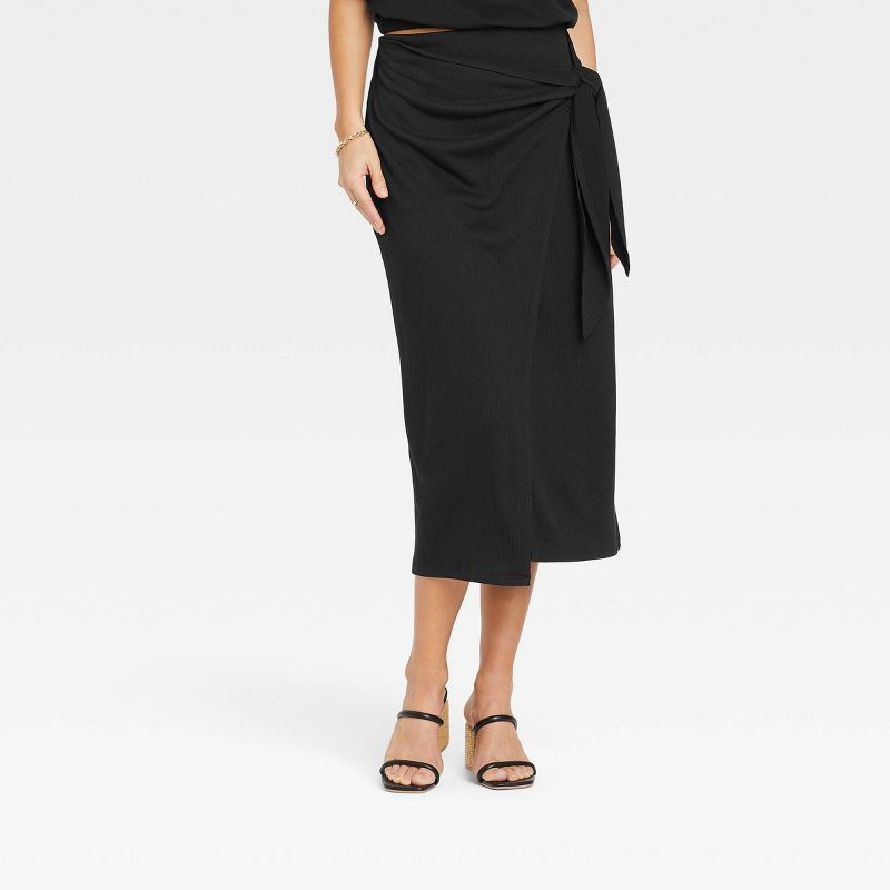 Women&#39;s Midi Wrap Skirt - A New Day&#8482; Black XS | Target