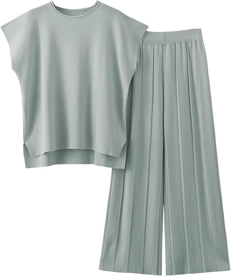 Women's Sweater Set 2 Piece Lounge Set Knit Pullover Tops Vest High Waisted Pants Outfits | Amazon (US)