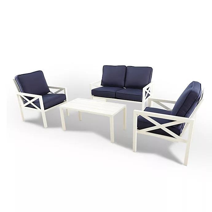 W Home™ Stonington 4-Piece Metal Cushioned Chat Set in White | Bed Bath & Beyond