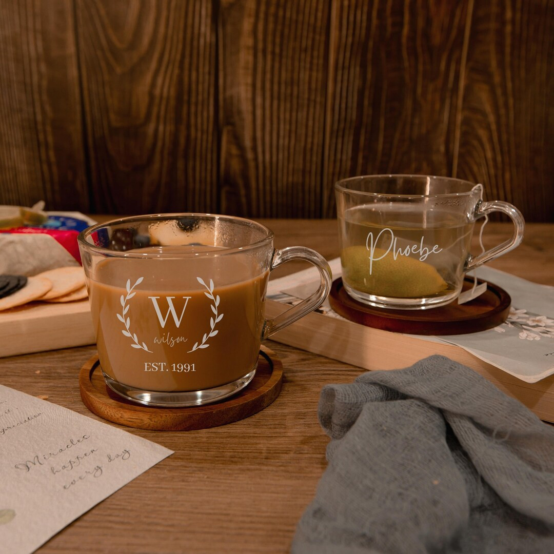 Personalised Glass Coffee Mug/ Tea Cup, Custom Logo Laser Engraved Corporate, Birthday/ Teacher/o... | Etsy (US)