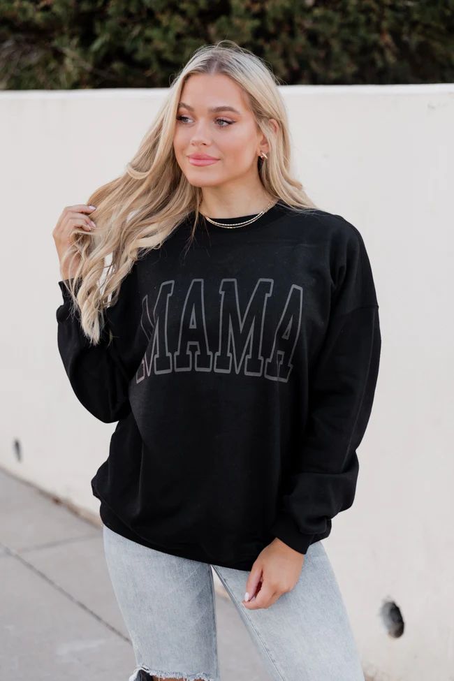 Mama Grey Block Black Oversized Graphic Sweatshirt | Pink Lily