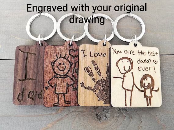 Custom Kids Drawing Engraved Wood Keychain Made With Your | Etsy | Etsy (CAD)