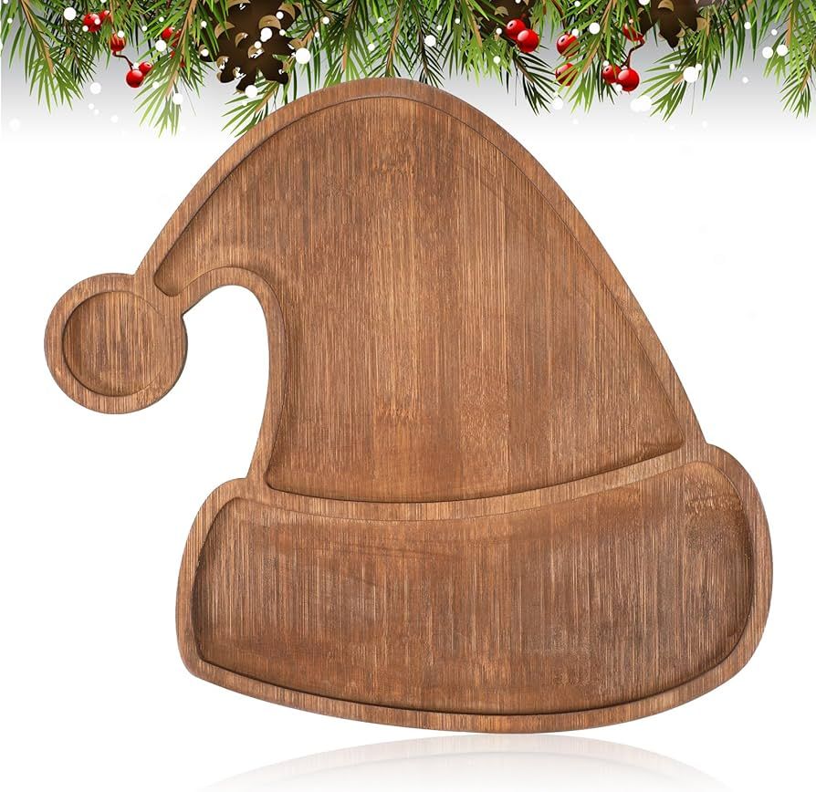 Maxcheck Christmas Wood Serving Tray Santa Hat Shaped Wooden Platter Rustic Farmhouse 11.42 x 10.... | Amazon (US)