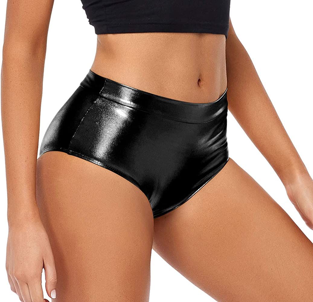 Kepblom Metallic High Waisted Booty Shorts Women's Shiny Cheeky Dance Festival Rave Bottoms | Amazon (US)