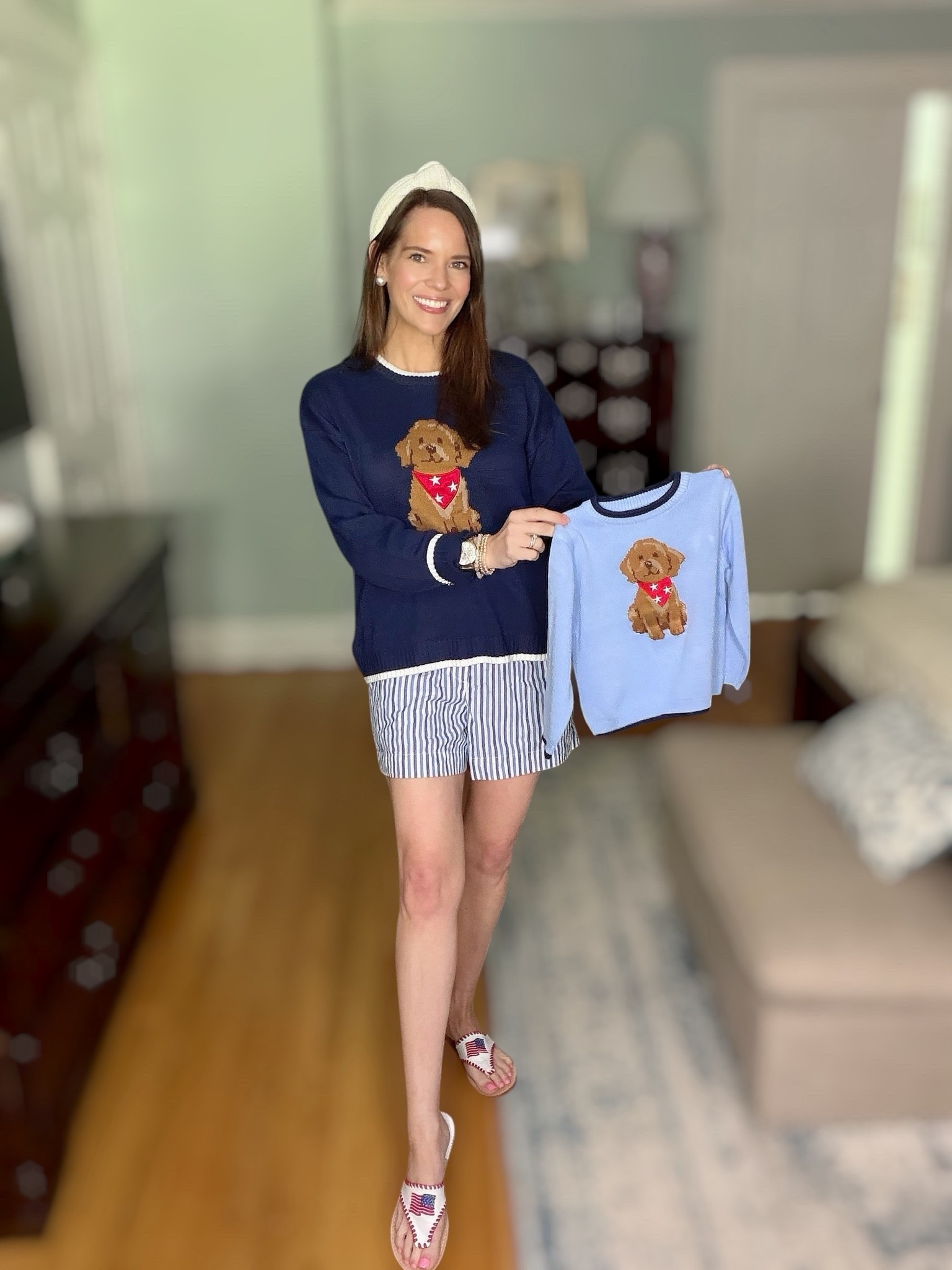 🇺🇸 Mommy & Me Patriotic Puppy Sweaters + Americana Summer Outfit 🐶

❤️🤍💙 Matching patriotic style with the cutest puppy sweaters for mama & mini! Wearing the navy puppy sweater with striped boxer shorts, embroidered Americana sandals, pearl studs, and a chic white headband for an easy summer outfit that’s perfect for Memorial Day, Fourth of July, parades, or backyard BBQs 🇺🇸🐶 My mini’s matching sweater is the sweetest touch for coordinating sibling or mommy-and-me style! ✨

Linked the patriotic puppy sweaters, striped shorts, flag sandals, pearl earrings, and headband 🐾🇺🇸

patriotic outfit, mommy and me style, matching patriotic sweaters, Fourth of July outfit, Memorial Day outfit, Americana style, coastal preppy fashion, patriotic sandals, boxer shorts outfit, summer casual outfit, puppy sweater, patriotic mom outfit, grandmillennial summer style, red white and blue outfit, preppy summer look

#LTKmomlife #LTKKids #LTKBaby