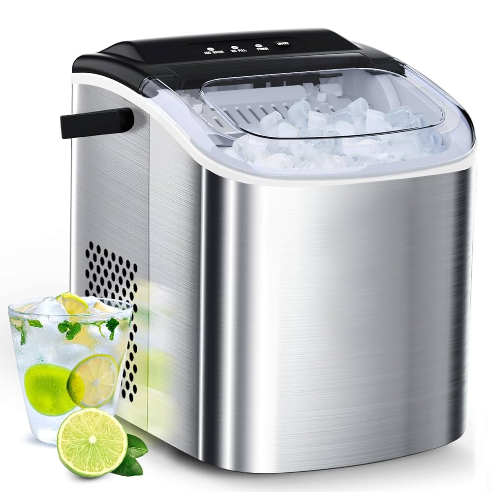Joy Pebble Stainless Steel Ice Maker Countertop, 26Lbs/24H, 9 Cubes Ready in 6-8 Mins, Self-Clean... | Amazon (US)