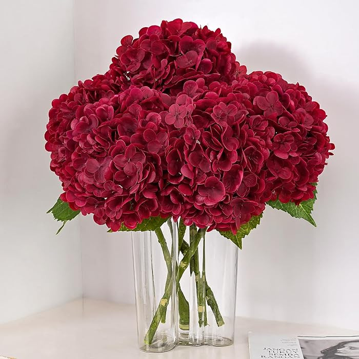 MARTINE MALL 3Pcs 21in Hydrangea Artificial Flowers, Latex Real Touch Hydrangeas Lifelike Large H... | Amazon (US)