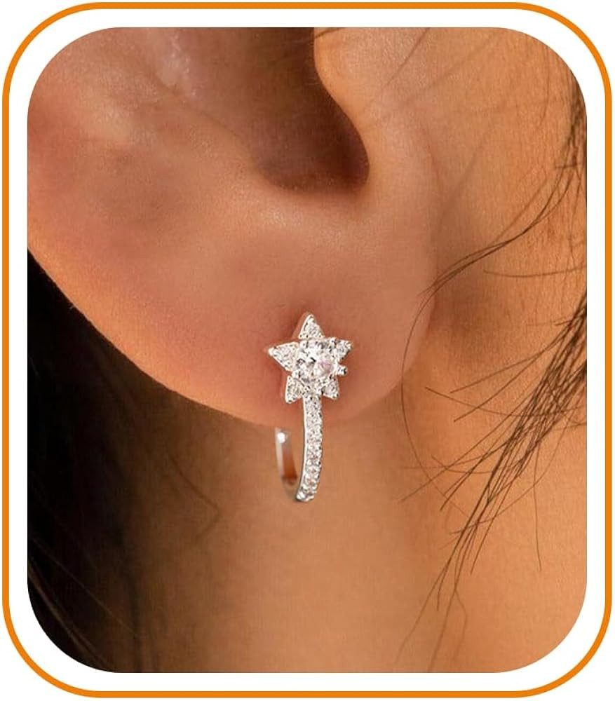 Stud Earrings for Women - 14K Gold/White Gold Plated Tiny Cubic Zirconia Paved Triangle Stud, CZ ... | Amazon (US)