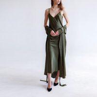 Olive Green Silk Midi Slip Dress V-Neck Party Gown | Etsy (US)