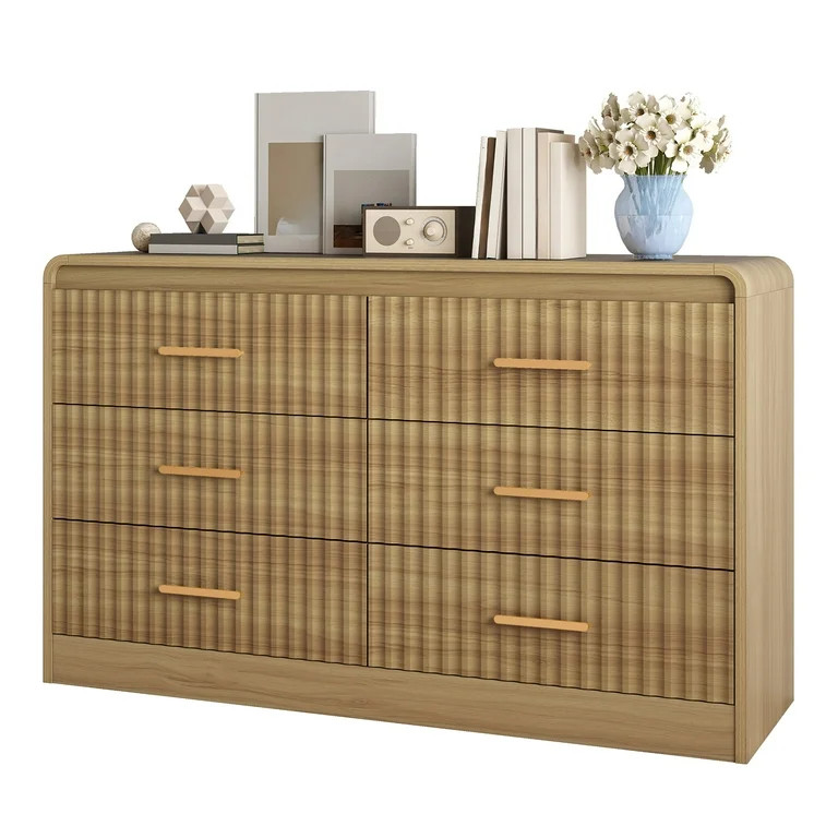 Uforic Chest of Drawers for Living Room, , or Entryway, Sturdy Fluted Dresser with 6 Drawers, Lig... | Walmart (US)