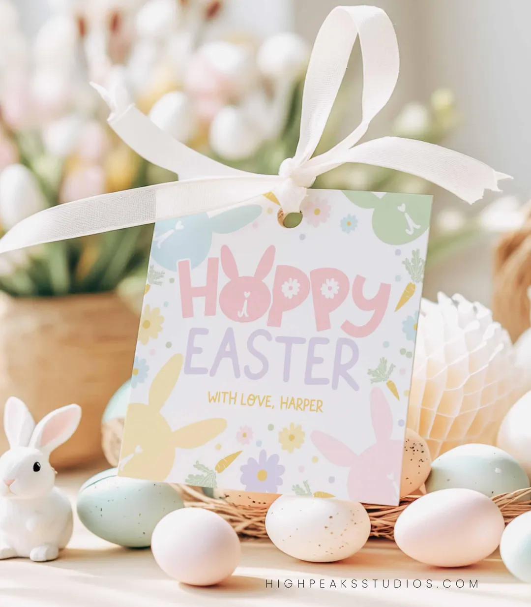 Editable Happy Easter Tag Template, Easter Bunny Cookie, Pastel HOPPY EASTER Bunny Carrots, Print... | Etsy (US)