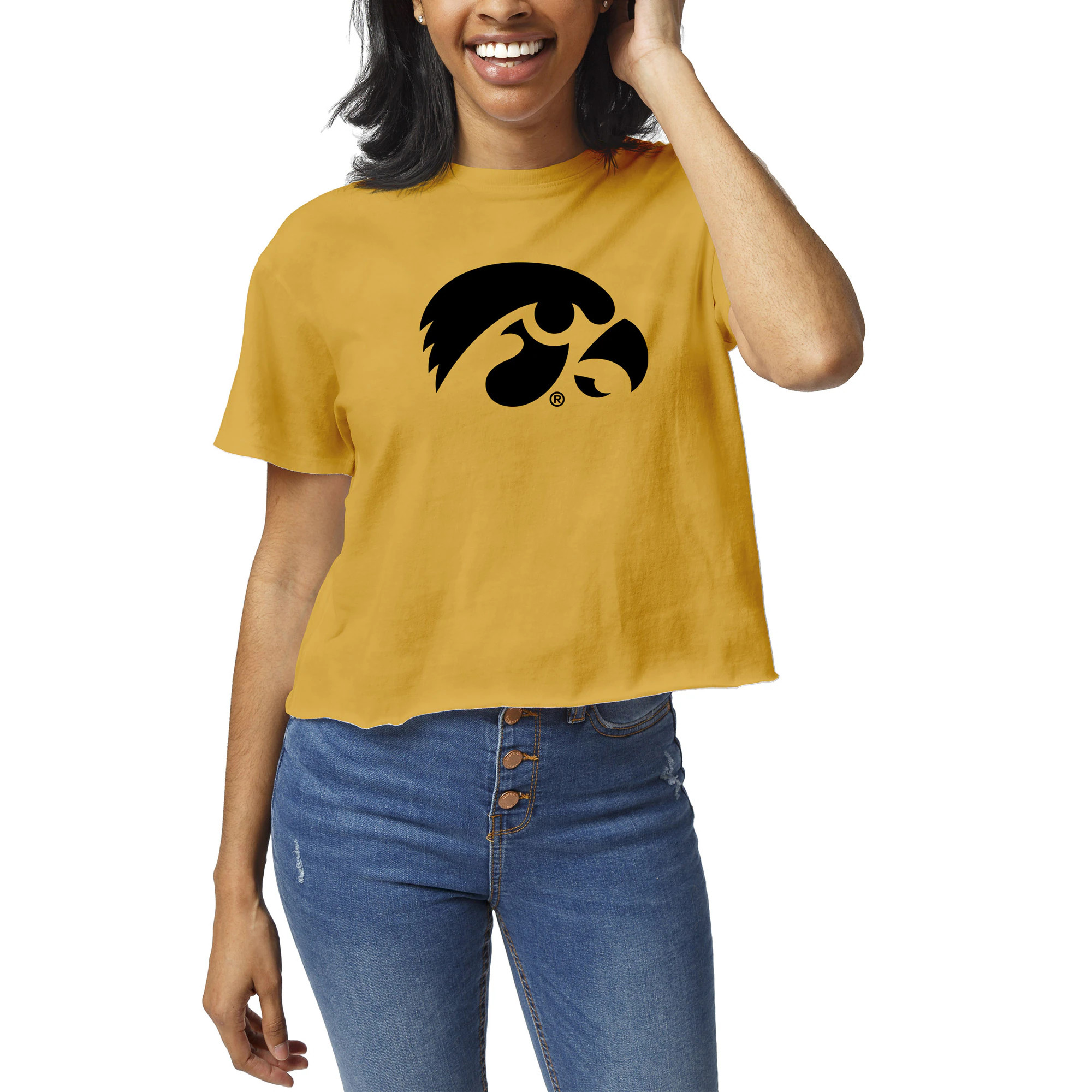 Iowa Hawkeyes League Collegiate Wear Women's Clothesline Crop T-Shirt - Gold | Fanatics