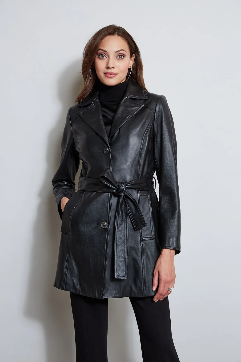 Tahari Leather Belted Topper Coat | Elie Tahari
