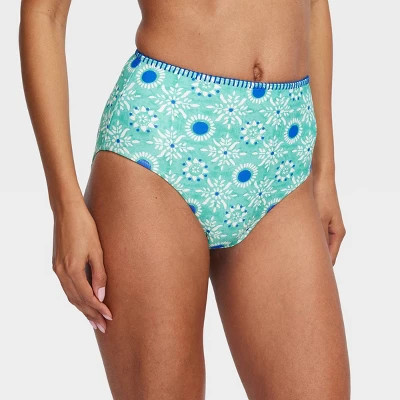 Women's Star Medallion/Multi Stripe High-Waisted Reversible Bikini Bottom Teal/Blue - Roller Rabb... | Target