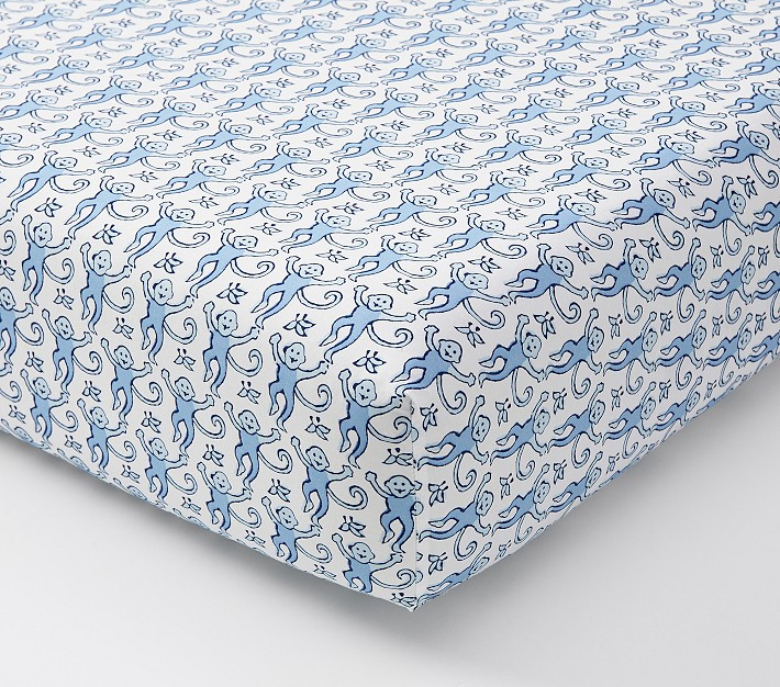 Roller Rabbit Monkey Organic Crib Fitted Sheet | Pottery Barn Kids