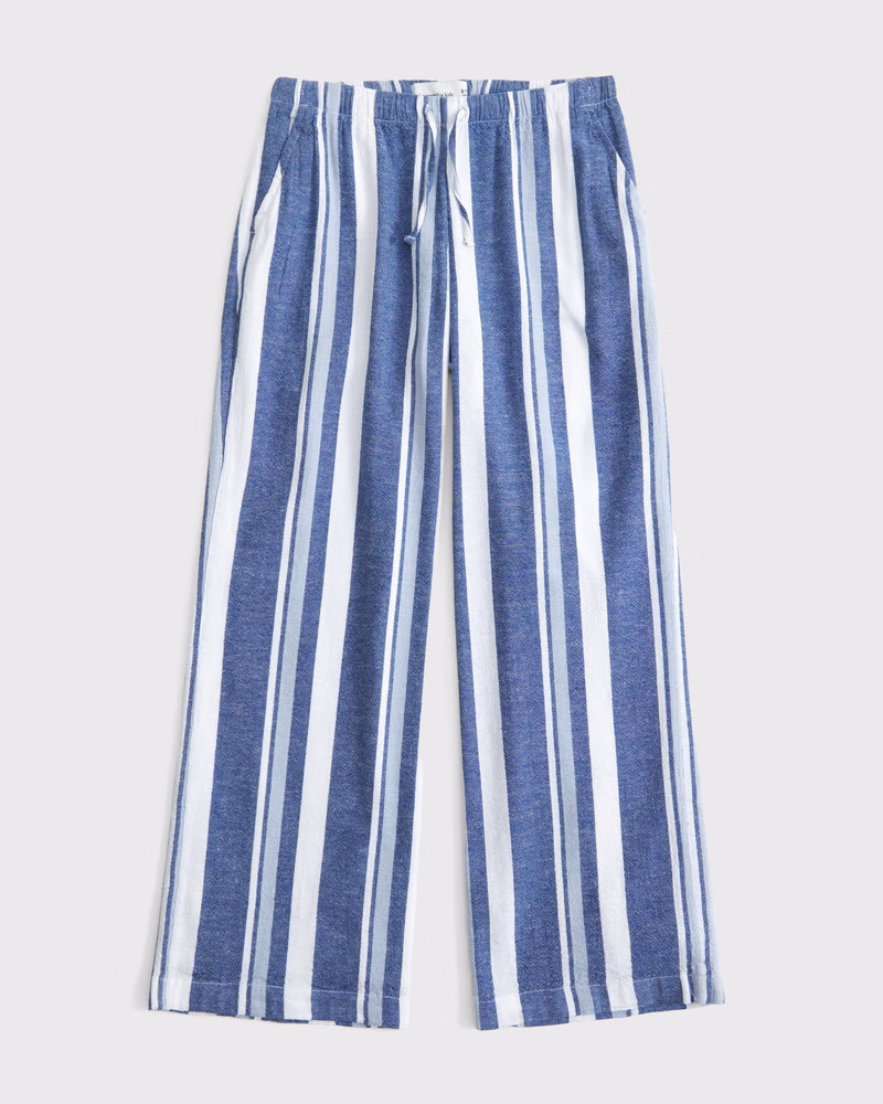 abercrombie kids girls high rise ultra wide leg linen-blend pants in blue stripe - size 11/12 | Abercrombie & Fitch (US)