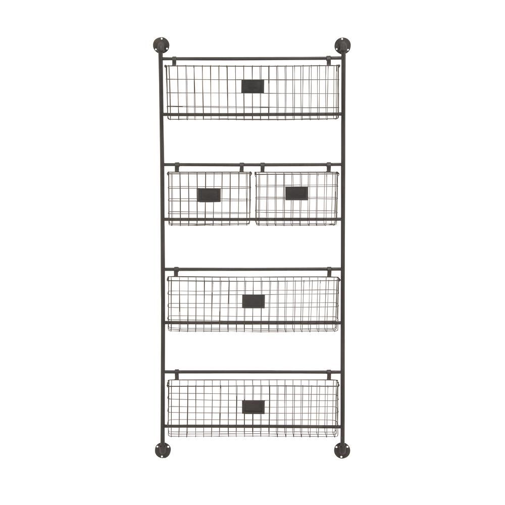 24 in. W x 61 in. H 4-Tiered 5-Basket Metal Wall Rack in Metallic Black | The Home Depot