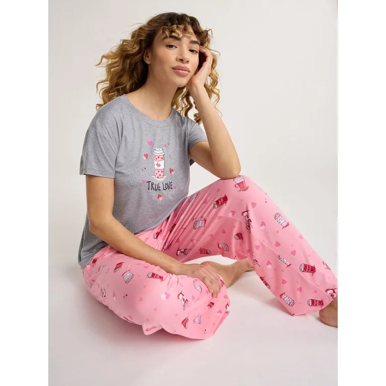 Joyspun Women's Sleep Tee and Pants Pajama Set, 2-Piece, Sizes XS to 3X - Walmart.com | Walmart (US)