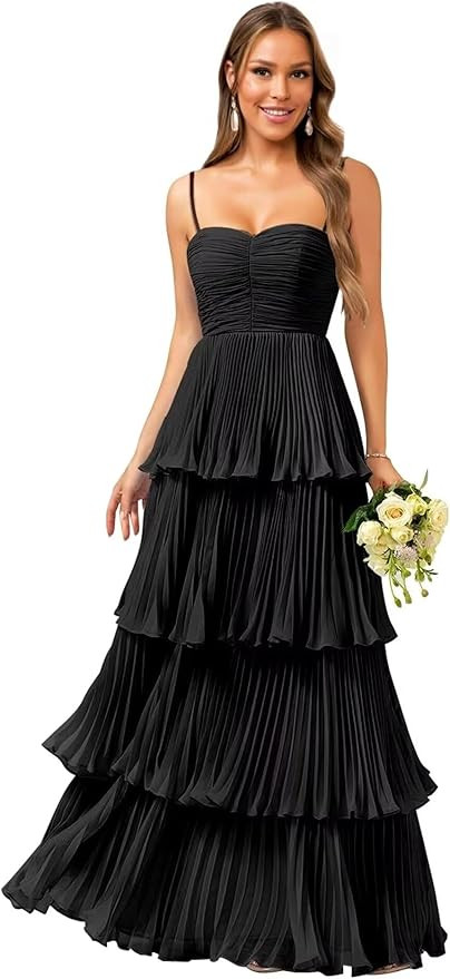 Tiered Ruffle Bridesmaid Dresses for Women Spaghetti Straps Long Chiffon Formal Evening Prom Gown... | Amazon (US)