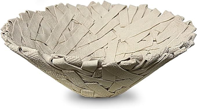 Large Ceramic Decorative Bowl, Clay Fluted Vintage Unique Fruit Bowl, Pottery Handmade Keys White... | Amazon (US)