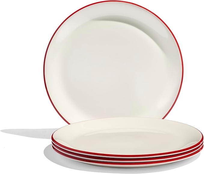 Made In Cookware - 10" Dinner Plates - Set of 4 - White With Red Rim - Porcelain - Crafted in Eng... | Amazon (US)