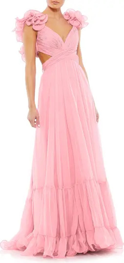 Rosette Chiffon Cutout Empire Waist Gown | Nordstrom