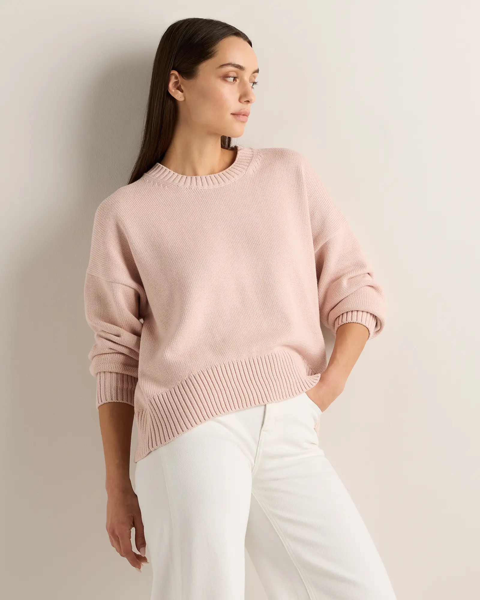 100% Organic Cotton Boyfriend Crew Sweater in Ivory | Quince