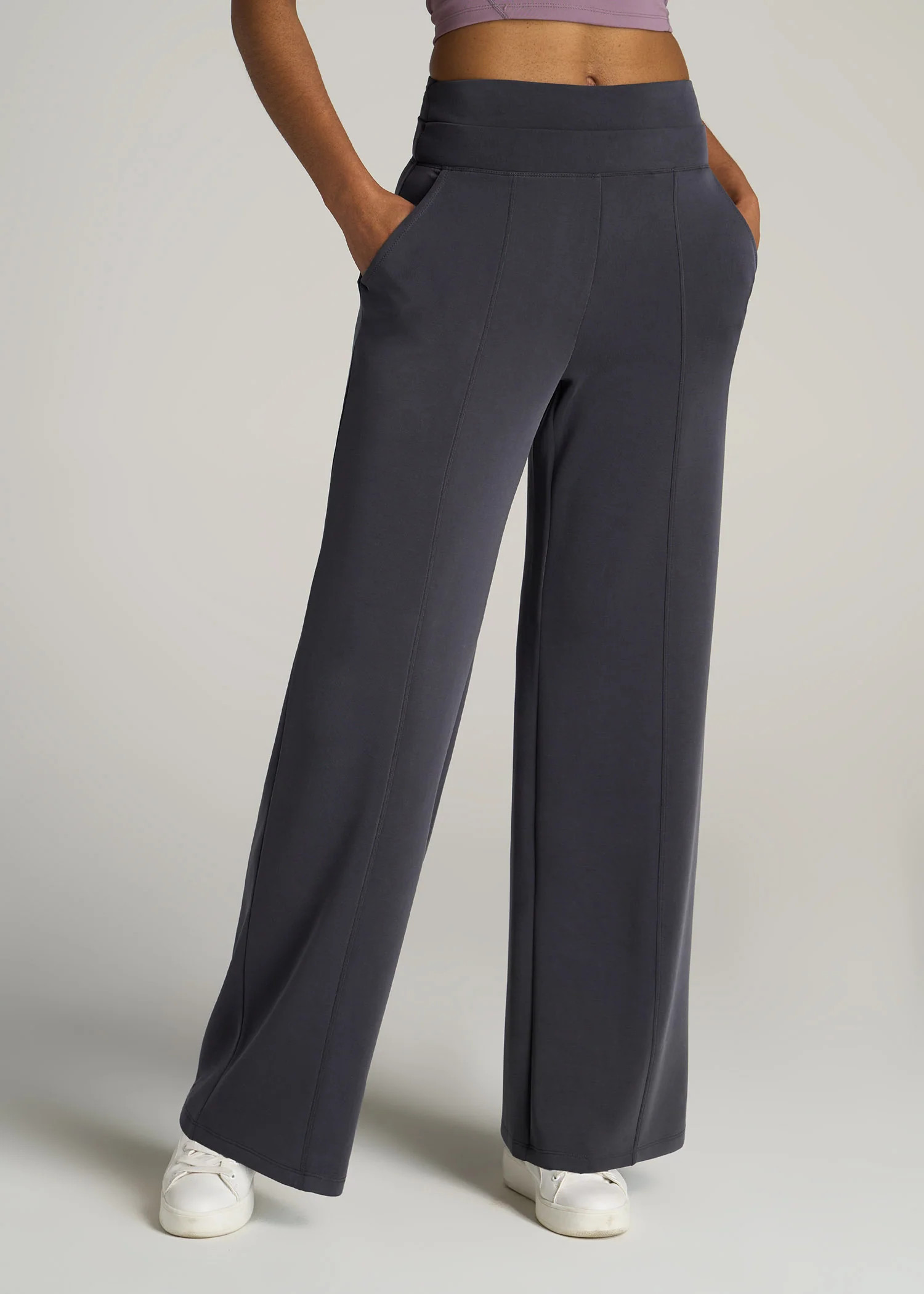 Soft Motion Wide Leg Ultra High Rise Pant for Tall Women in Charcoal Rinse | American Tall