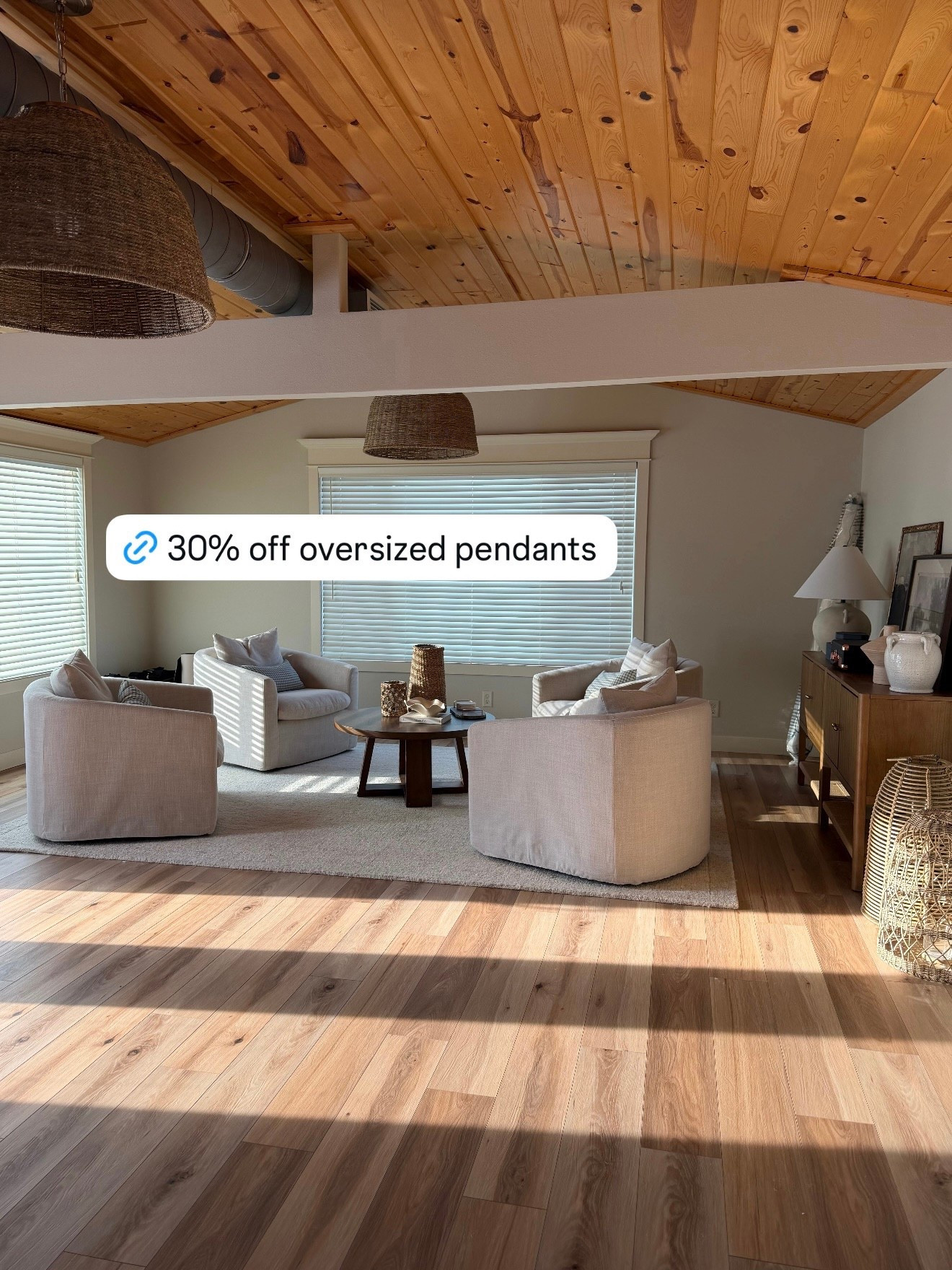 Our oversized woven pendants at our lake cabin are back in stock and 30% off! These are so pretty (looks like Pottery Barn) and a great price!￼

#LTKSaleAlert #LTKHome