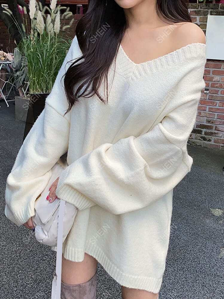 DAZY V-neck Drop Shoulder Sweater Dress | SHEIN | SHEIN