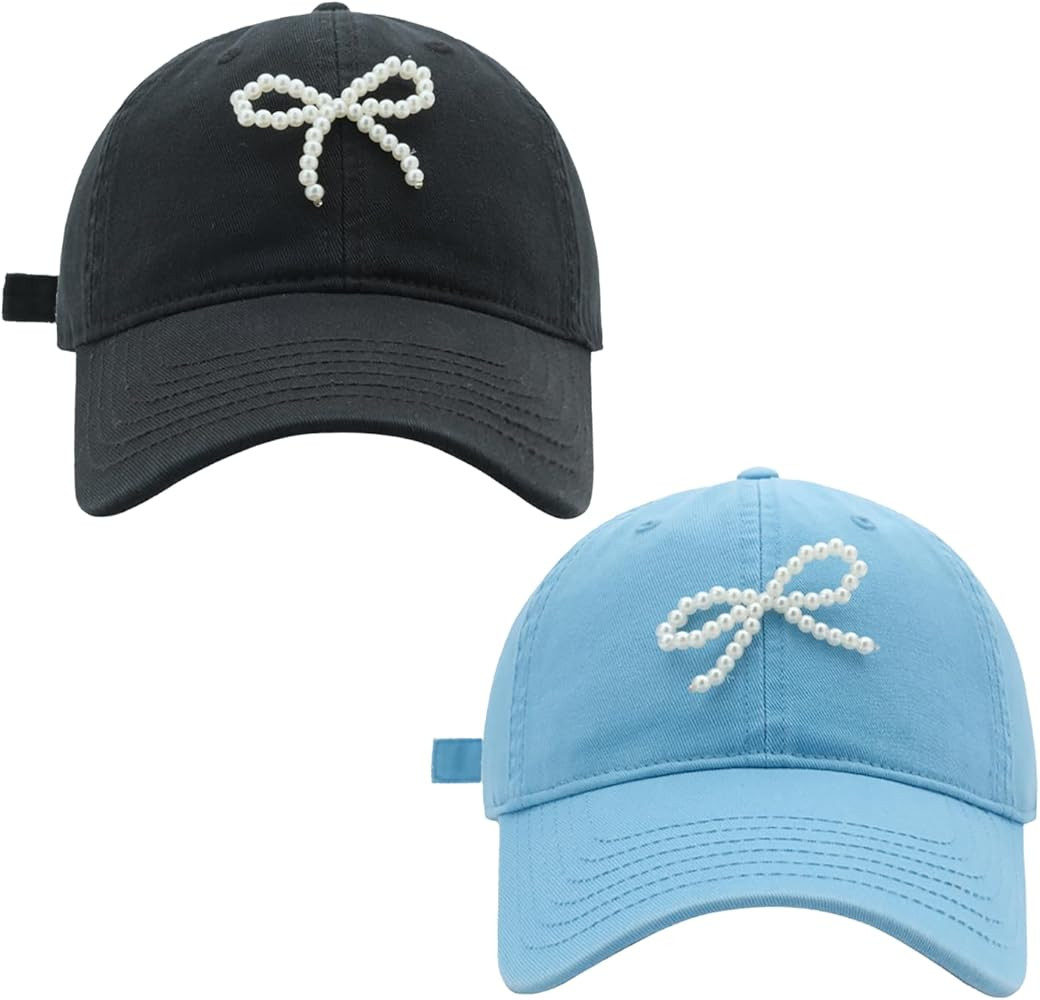 yolrdiw Women's Cute Pearl Bow Baseball Cap Adjustable Summer Outdoor Sun Hat | Amazon (US)