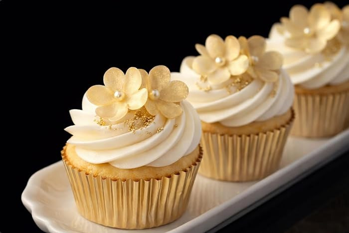 x100 Blossom Flowers (Shiny Gold) Handcrafted Edible Wafer paper flower topper for cakes/wafer fl... | Amazon (US)