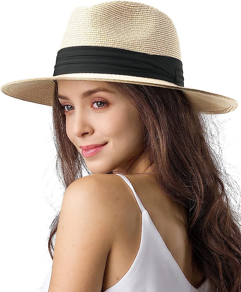 Womens Wide Brim Straw Panama Hat Fedora  | Amazon (US)