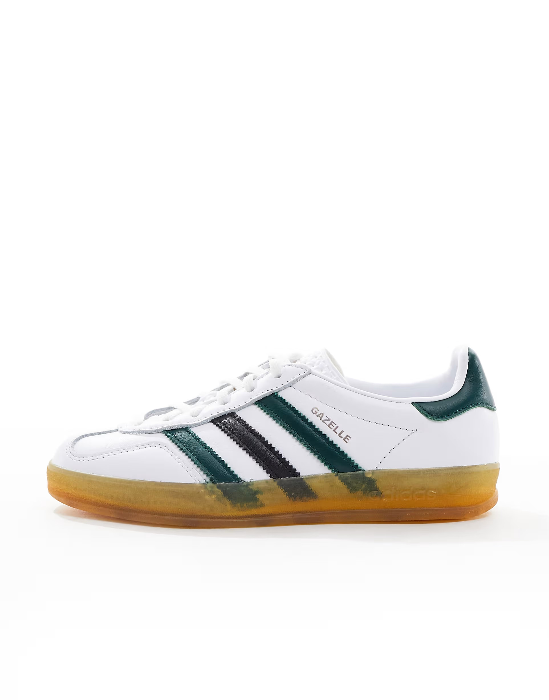 adidas Originals Gazelle Indoor gum sole sneakers in white and green | ASOS (Global)