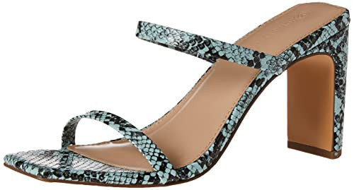 The Drop Women's Avery Square Toe Two Strap High Heeled Sandal, Teal Snake, 9.5 | Amazon (US)