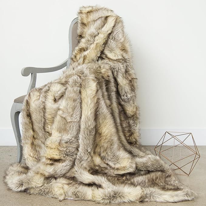 Best Home Fashion Faux Fur Throw - Lounge Blanket - Kitt Fox - 58"W x 60"L - (1 Throw) | Amazon (US)