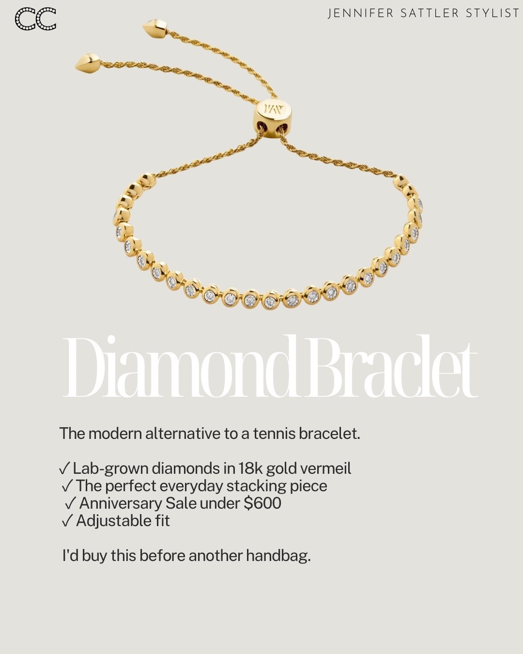 The diamond bracelet that caught my eye during the Nordstrom Anniversary sale. ✨ Lab-grown diamonds in 18k gold vermeil and under $600! It is the perfect everyday stacking piece and has an adjustable fit.

#LTKootd #LTKSaleAlert #LTKSeasonal