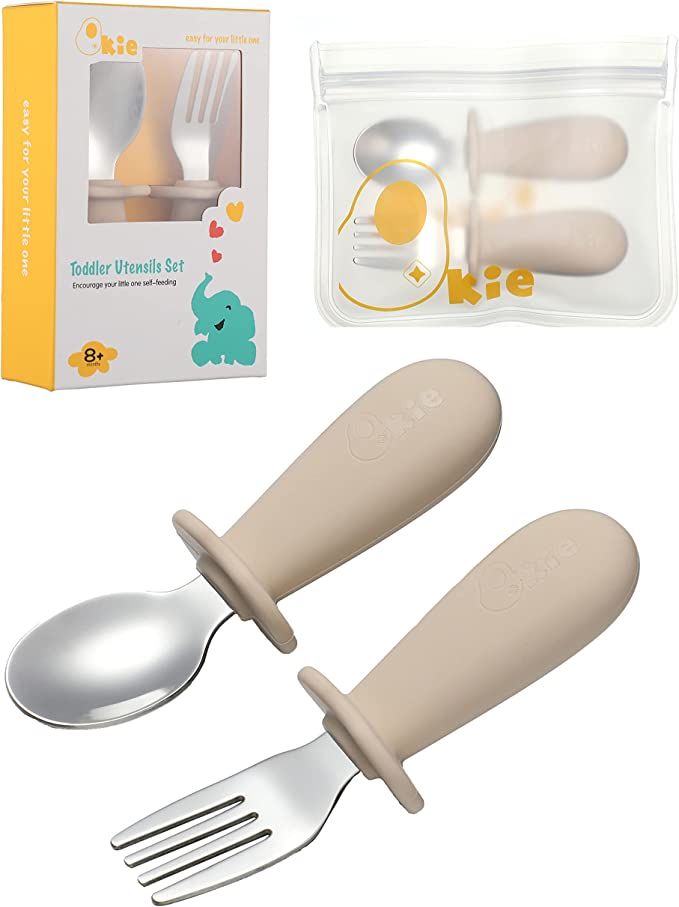 Toddler Spoon and Fork Set,Baby Spoon Self Feeding Toddler Utensils Fork，Stainless Steel Silver... | Amazon (US)
